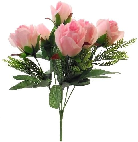 [A-024693] Zijden Rozen met Gips en Blad Lichtroze Boeketje 33 cm