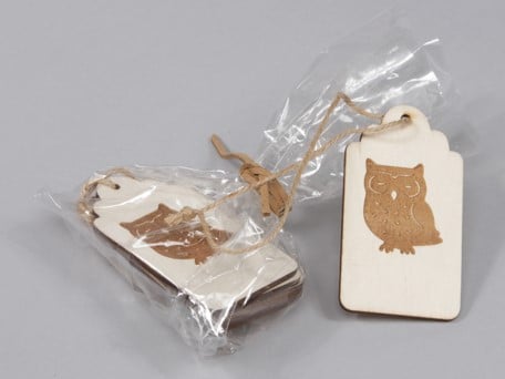[A-012695] Houten Labels 5 x 8 cm met Uil 6 stuks