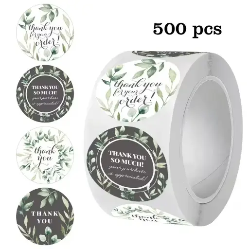[A-017160] Sluitstickers Thank you Botanisch rond etiket rol 500 labels