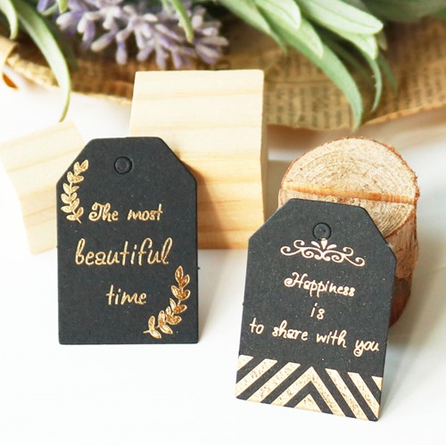 [A-017335] Luxe labels Zwart met Goud opdruk Happiness is to share 48 stuks
