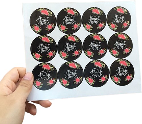 [A-019104] Sluitstickers Thank you Black Flowers ovaal Etiket 120 Labels