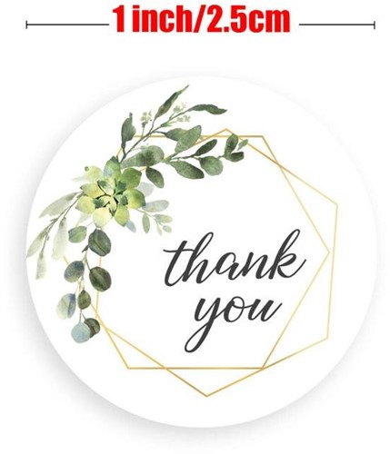 [A-019417] Sluitstickers Thank you 4 designs Greenery etiket rol 500 labels