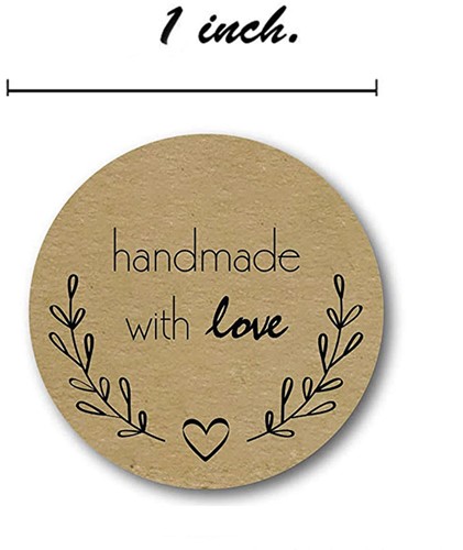 [A-019419] Sluitstickers Handmade with love olijftakje kraft rond etiket 2,5 cm rol 500 labels