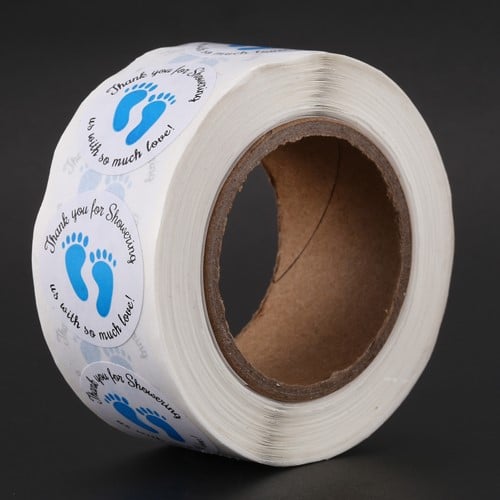 [A-019770] Sluitstickers Thanks for showering BabyBoy etiket rol 500 labels