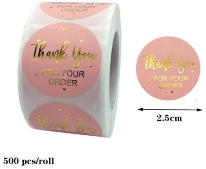 [A-022060] Sluitstickers Thank you for Your Order Roze Goud etiket rol 500 labels