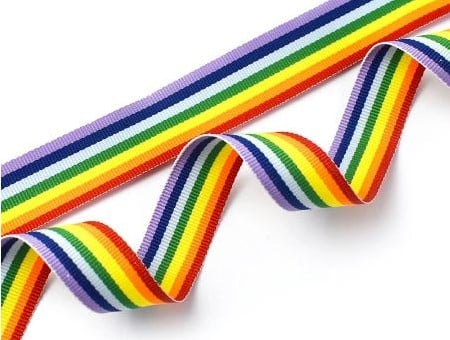 [A-024627] Lint Regenboog dubbelzijdig kleurrijk 25 mm 5 meter per stuk