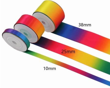 [A-024628] Dubbelsatijn lint dubbelzijdig Regenboog kleurrijk 10 mm 2,5 meter per stuk