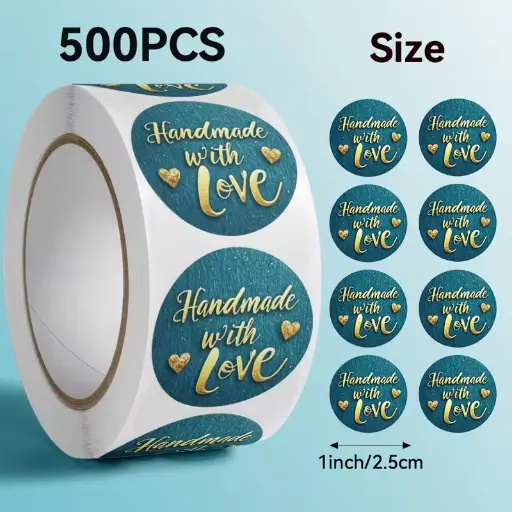 [A-027836] Sluitstickers etiketten Handmade luxe editie rond etiket 2,5 cm rol 500 labels  