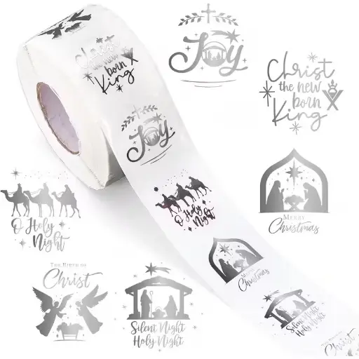 [A-027837] Sluitstickers kerstetiketten Transparant Zilver rond etiket 2,5 cm rol 500 labels 