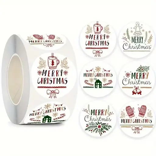[A-027840] Sluitstickers kerstetiketten Merry Cosy Christmas rond etiket 2,5 cm rol 500 labels