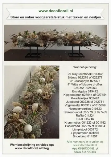 [A-027956] Stoer en sober voorjaarstafelstuk met Sideau takken en nestjes Stel zelf je pakket samen 