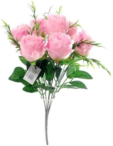 CRINKLED ROSEBUD BUSH WITH GRASS ROZE Roos boeket