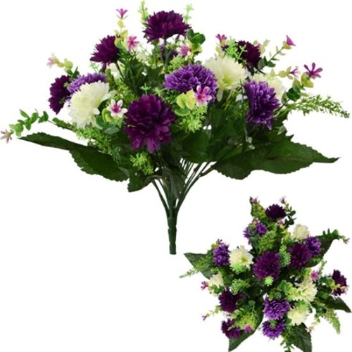 ZijdeBoeket 41cm 41cm SPIKY MUM LARGE MIXED BUSH IVORY/LILAC/PURPLE Zijdebloem