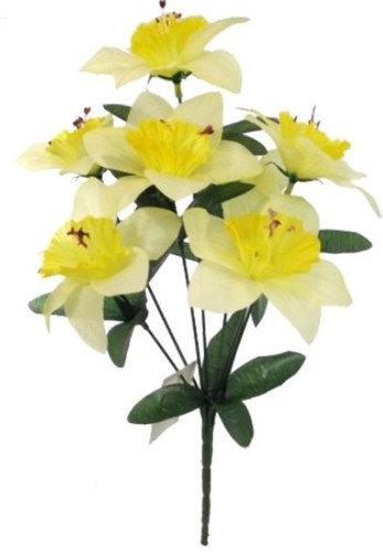 Narcisbush Wit-Geel Plus - 7 Bloemen op een Bos - 36 cm Hoog - Kunstnarcis Kunst narcis mooie grote bloemen