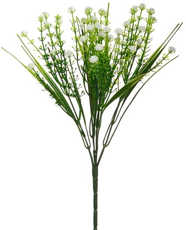 Gips en Gras BUSH WHITE 32cm PLASTIC  Gipskruid met grass boeket corsagevuller