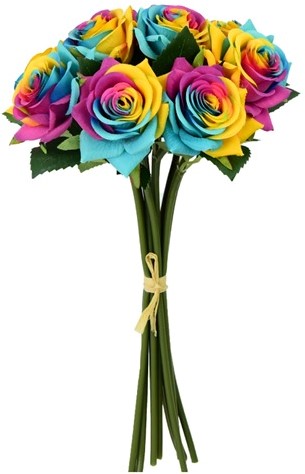 Zijderoos Regenboog roos 35cm FRESH TOUCH DIAMOND ROSE / bundel Regenboogroos