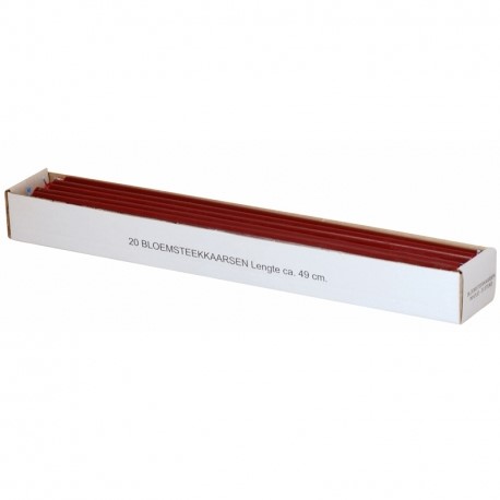 Doos 20 bloemsteekkaarsen 49 cm. XXL Adventkaarsen Donkerrood Dunne lange kaarsen 15mm