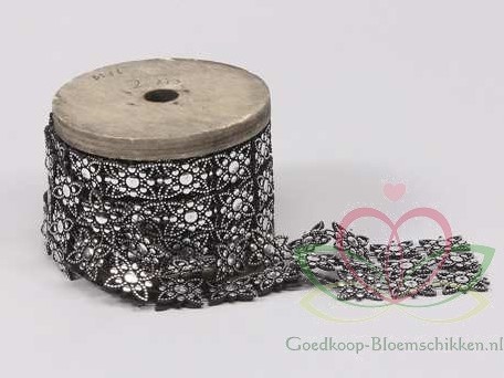 Brocantband Ornament 4 cm. Rol 2 meter. Zilverkleur Decoratieband