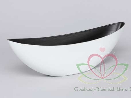 Bootschaal Boot Halfhoog 39x11x12. 5cm. Wit bloemschikken en decoratie