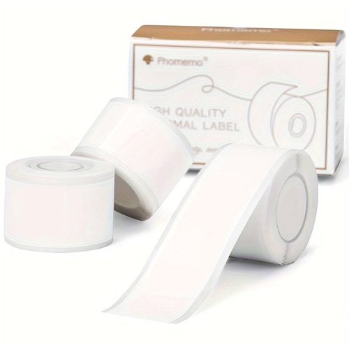 Thermische labels, WIT Doorlopende Stickers Labels voor oa Thermal Phomemo D50 / rol om zelf foto, tekst, afbeeldingen op te printen