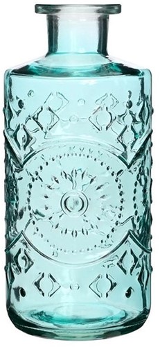 Gekleurd glazen fles Berlin Soft blue  / stuk Grotere fles ook voor olielamp bottle Ø9cm  h. 21 cm
