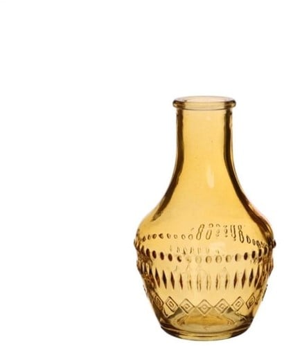 Gekleurd glazen flesje Milano Oker / stuk Klein flesje bottle Ø6cm 10 cm hoogte