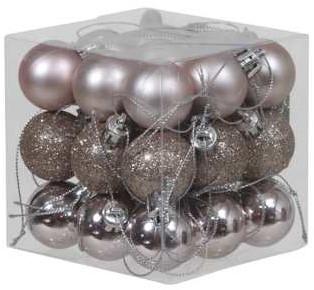 Kerstballen 3cm. 27 stuks Peach Mauve combi kunststof onbreekbaar