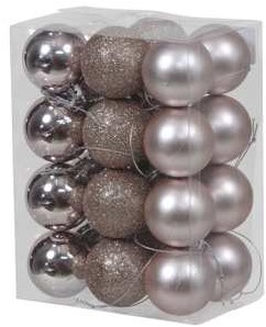 Kerstballen 4cm. 24 stuks Peach Mauve combi kunststof onbreekbaar