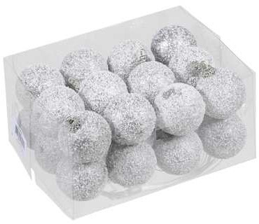 Kerstballen 4cm. 24 stuks White Silver combi kunststof onbreekbaar