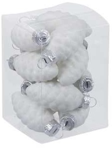 Hangers dennenappelvorm White Satin 6 cm ds  10+2st Hanger kerst herfst