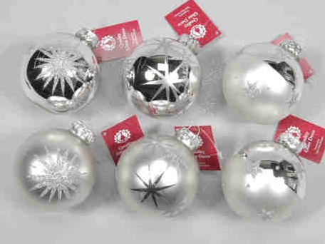 Kerstballen Box decobal glasbal ZILVER met print DOOS 12 st doos kerstballen