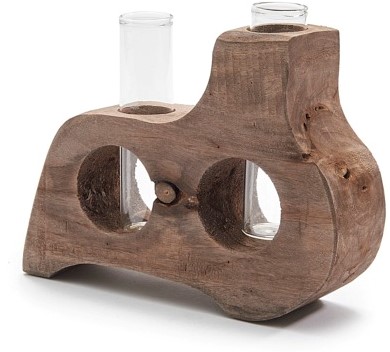 Decoratief Wooden flowerholder met 2 reageerbuisjes 20*5*15cm ook leuk voor stekjes 