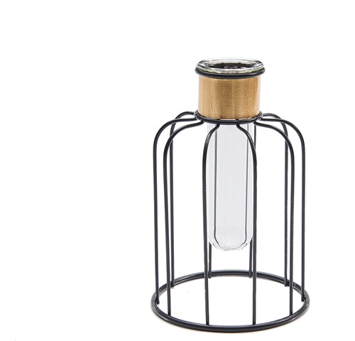 Vogelkooi met Spijlen en Reageerbuis - Ø 10 cm x 15 cm Hoog - Leuk voor Kransen en Bloemstukken leuk in een krans van stro of steekschuim