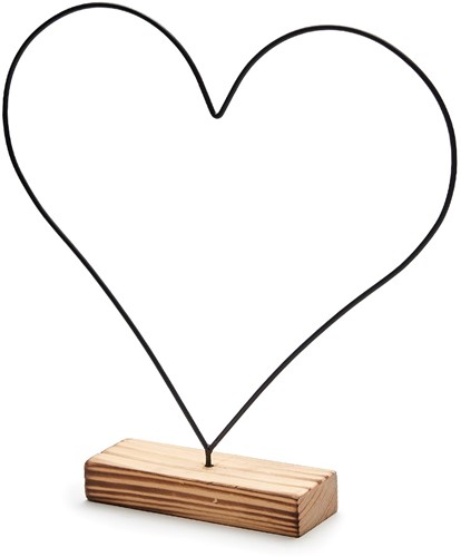  Frame Metalen hart op houten voet +/- 34 cm zwart Metal heart on base 34cm black zwart