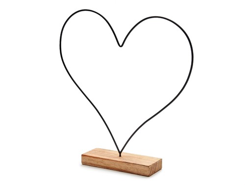  Frame Metalen hart op houten voet +/- 44 cm zwart Metal heart on base 44cm black zwart