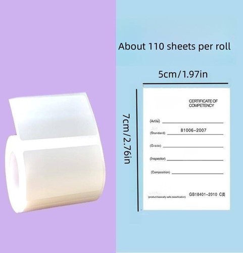 Thermische labels, WIT 50*70mm Stickers Labels Thermal / rol 110 labels tbv bv Phomemo M110. M220, M221 om zelf foto, tekst, afbeeldingen op te printen