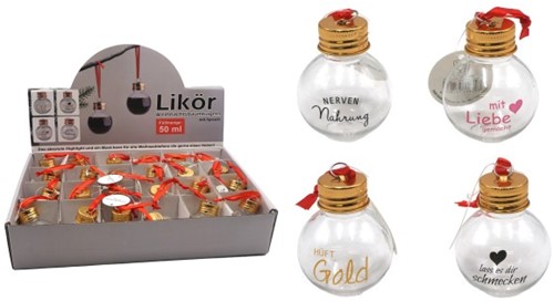Likeur kerstballenset Shotglaasjes 24 ballen van 50ml 4 soorten Kunnen gevuld worden leuk voor in de boom.