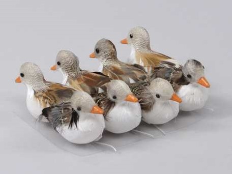 Eendjes 7 cm. 8 stuks wit/bruin Eendjes 7 cm. 8 st
