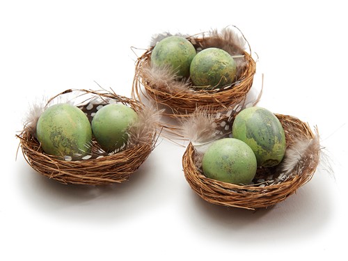 Nestjes met 2 Kwarteleitjes en Veertjes - Matcha Groen - Doos van 6 - Vogelnest Vogelnest kwarteleitjes