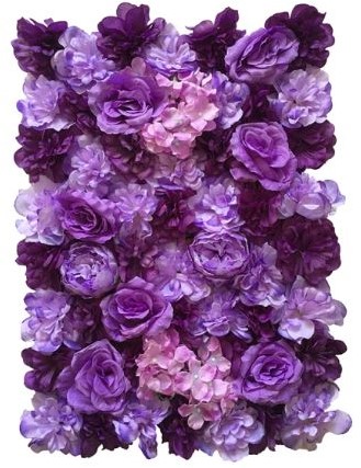 Flowerwall Flower Wall 40*60cm. 12 Paars/Lilatinten Rozen en Hortensia Flowerwall de Luxe, mooi vol