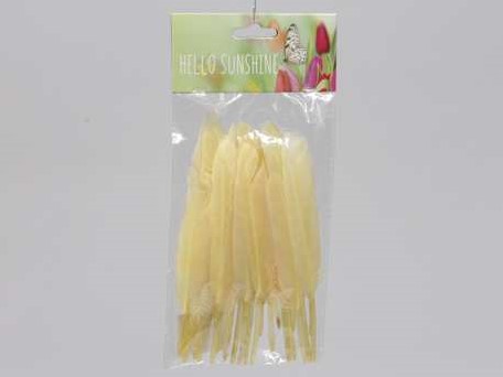 Actie Penveren +/- 14cm. 24 stuks Geel Veren veertjes