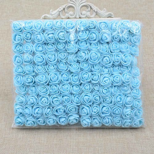 Mini foam roos 2, 5 cm. lichtblauw babyblauw +/- 144st zak,  Mini foam roos