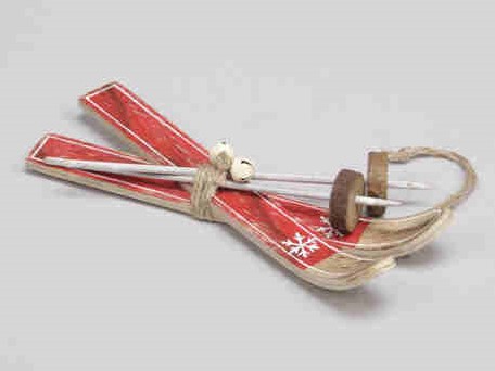 Houten Skieen Skies Skiset 17 cm. ROOD hanger Houten Skieen Skies Skise