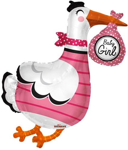 FolieBallon Ooievaar met Baby Girl / pakje Super shape Ballon 36inch 