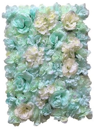 Flowerwall Flower Wall 40*60cm. 19 Zeegroen Lichtblauw Aqua Rozen en Hortensia Flowerwall de Luxe, mooi vol