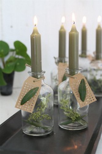Kaarsen Taper candle Mosgroen h.11 cm set van 7 past in fles