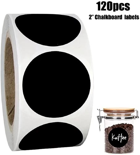 120 ZWARTE Blanco Stickers Labels 5 cm 2" Sluitsticker om zelf op te printen of schrijven met bv krijtstift