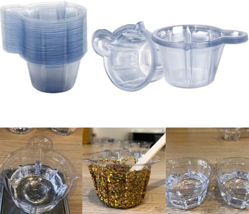 Mengbekertjes met tuitje +/- 40cc  set -+/- 150 voor Epoxy Resin en andere hobby's