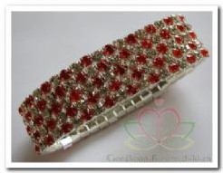 Polsarmband 5 rijen rood / zilver Polsarmband 5 r