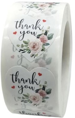 500 Thank You witte HARTvorm Stickers met rozen - 1 inch Labels +/- 500 Per rol Thank you sluitsticker labels